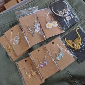 9 Handmade Floral Silver and Gold Earrings Sets 2 With Matching Necklace